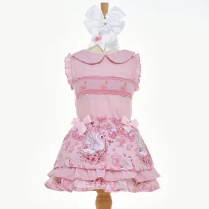 Ocean Baby Girls Floral Swan Smocked Skirt Set (2Y-10Y)