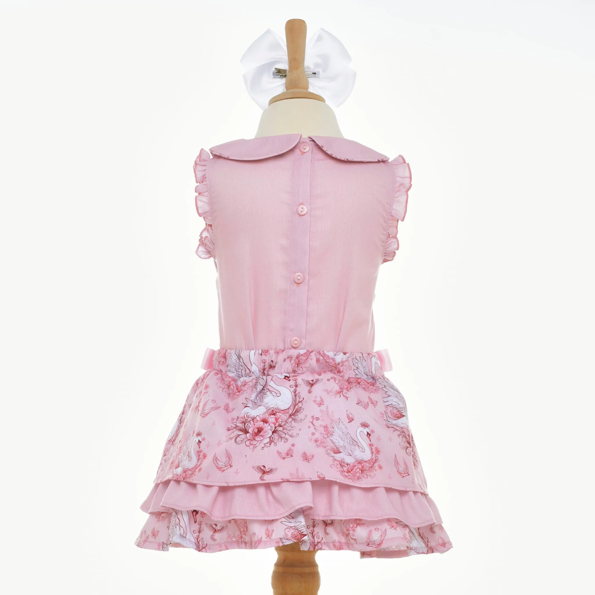 Ocean Baby Girls Floral Swan Smocked Skirt Set (2Y-10Y)
