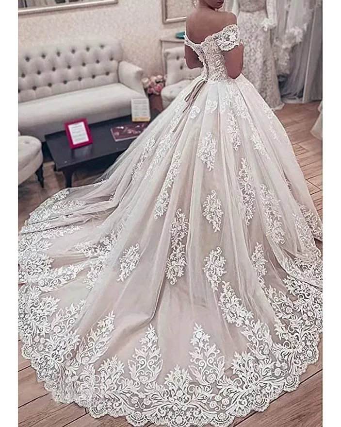 Off The Shoulder Lace Wedding Dresses Tulle Skirts Elegant Bridal Wedding Gowns 8109151