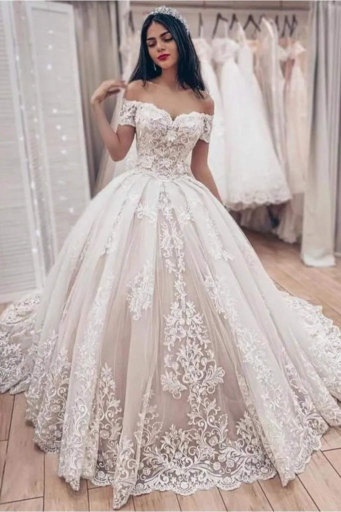 Off The Shoulder Lace Wedding Dresses Tulle Skirts Elegant Bridal Wedding Gowns 8109151