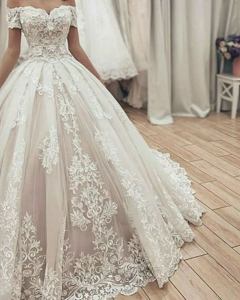 Off The Shoulder Lace Wedding Dresses Tulle Skirts Elegant Bridal Wedding Gowns 8109151