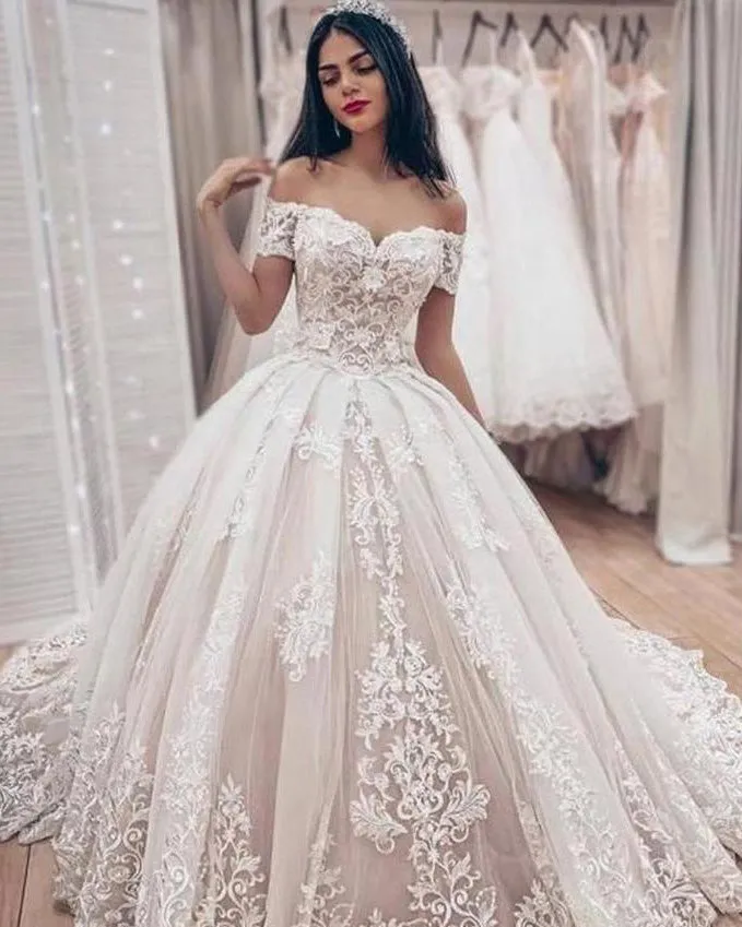Off The Shoulder Lace Wedding Dresses Tulle Skirts Elegant Bridal Wedding Gowns 8109151