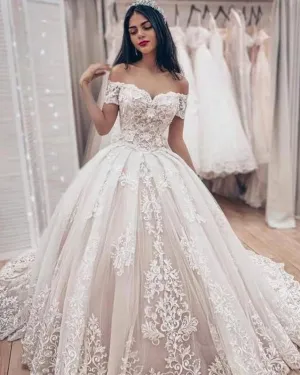 Off The Shoulder Lace Wedding Dresses Tulle Skirts Elegant Bridal Wedding Gowns 8109151
