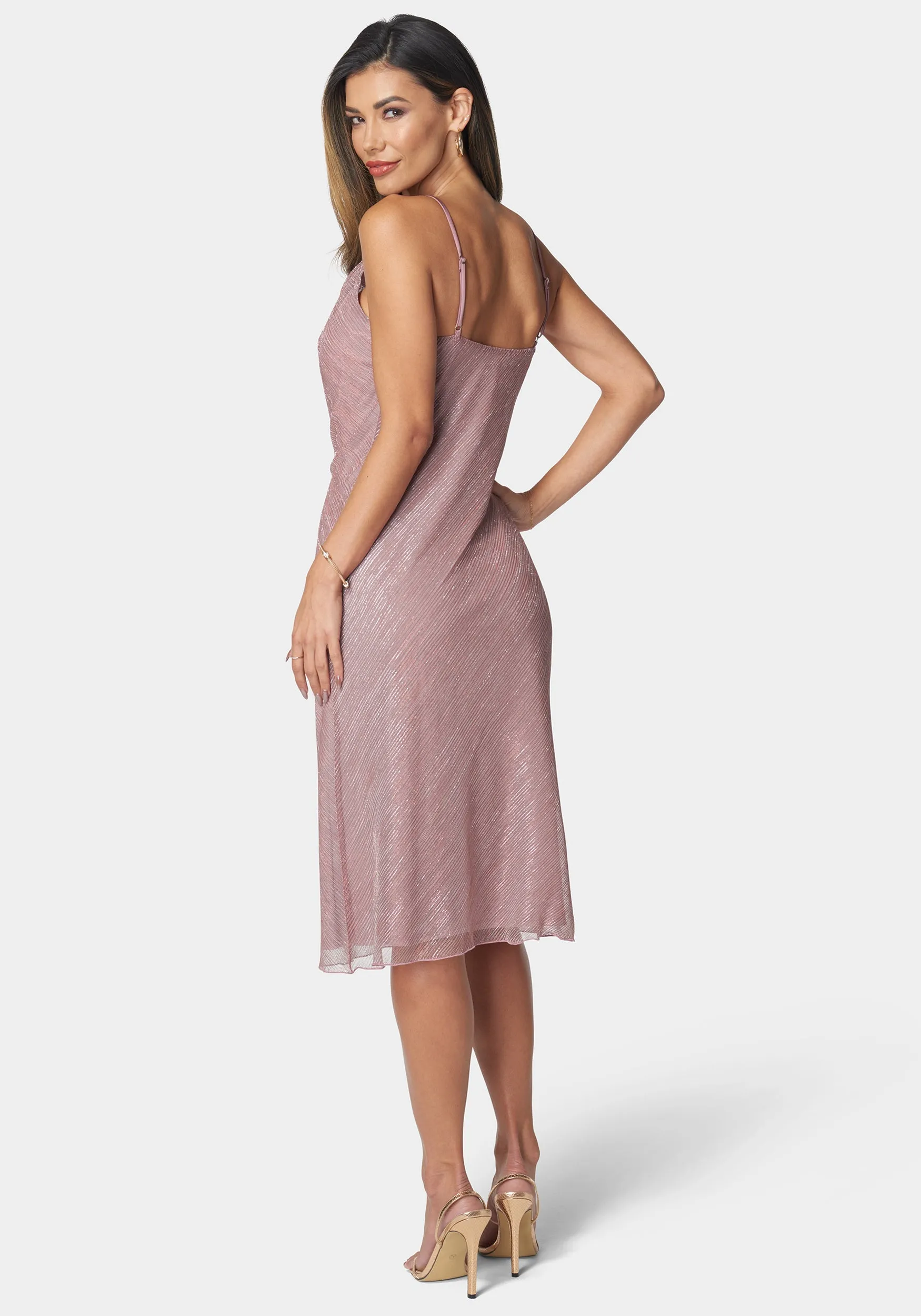 Ombre Pleat Cowl Midi Dress