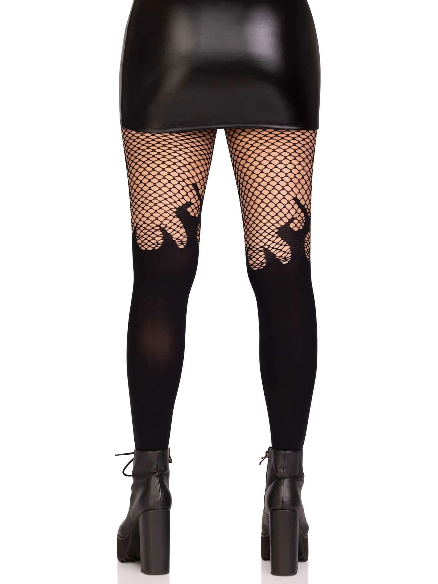 Opaque Flame Tights With Fishnet Top - One Size -  Black