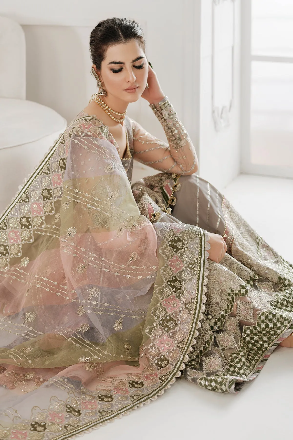 Pakistani Party Dress in Pishwas Frock Trousers Style