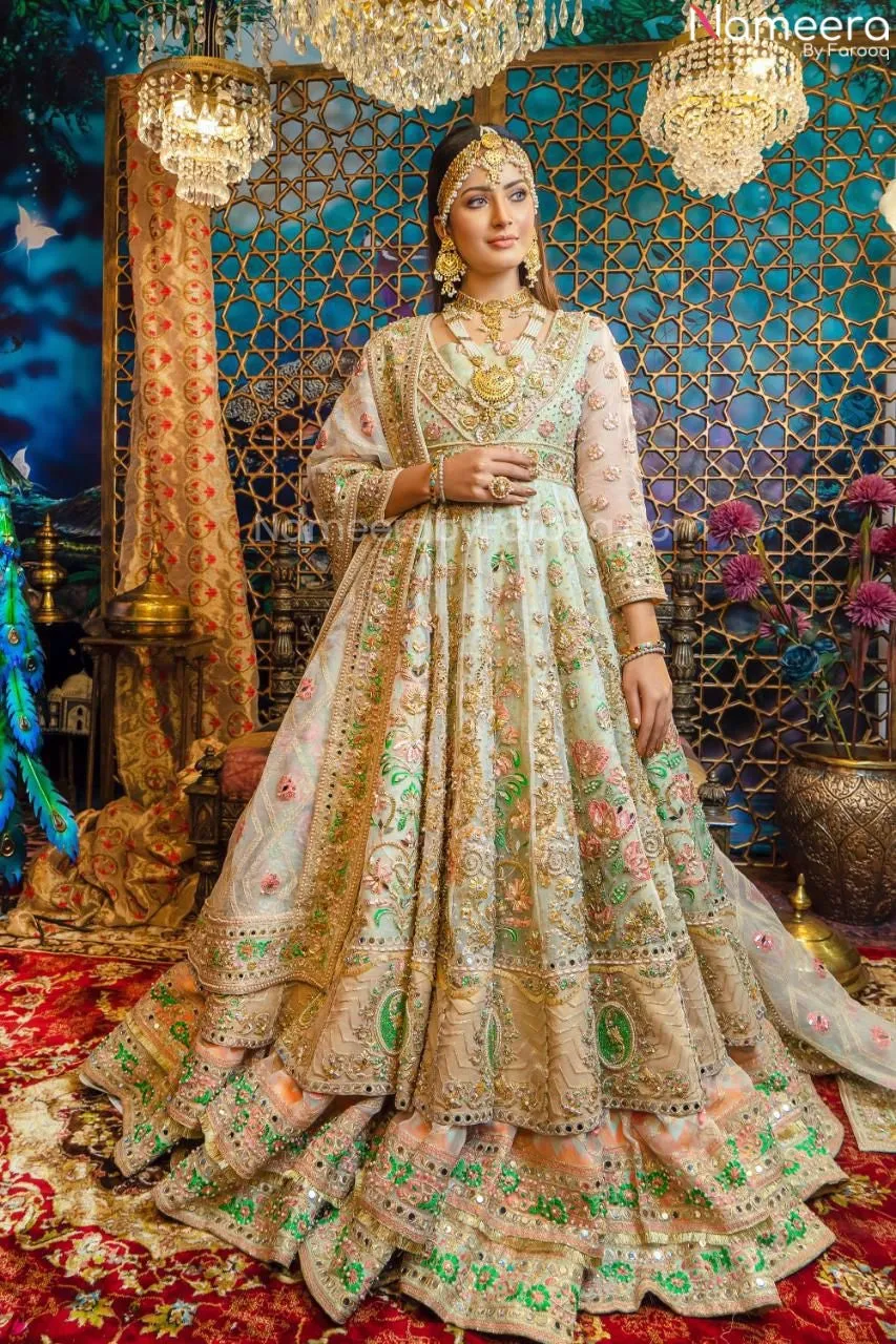 Pakistani White Wedding Lehenga Dress for Nikkah #BN982