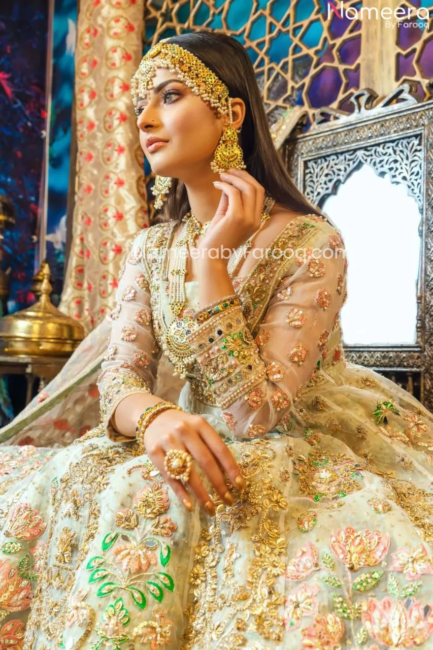 Pakistani White Wedding Lehenga Dress for Nikkah #BN982
