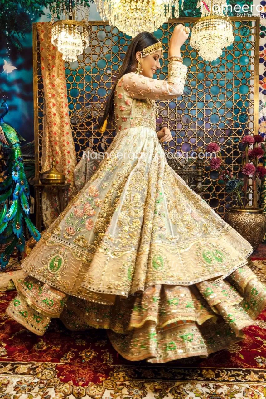 Pakistani White Wedding Lehenga Dress for Nikkah #BN982