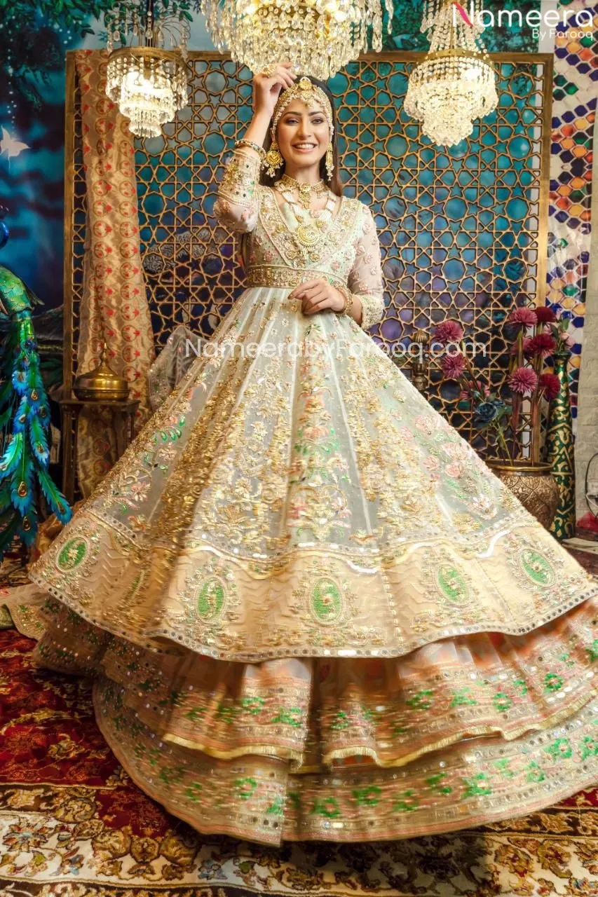 Pakistani White Wedding Lehenga Dress for Nikkah #BN982