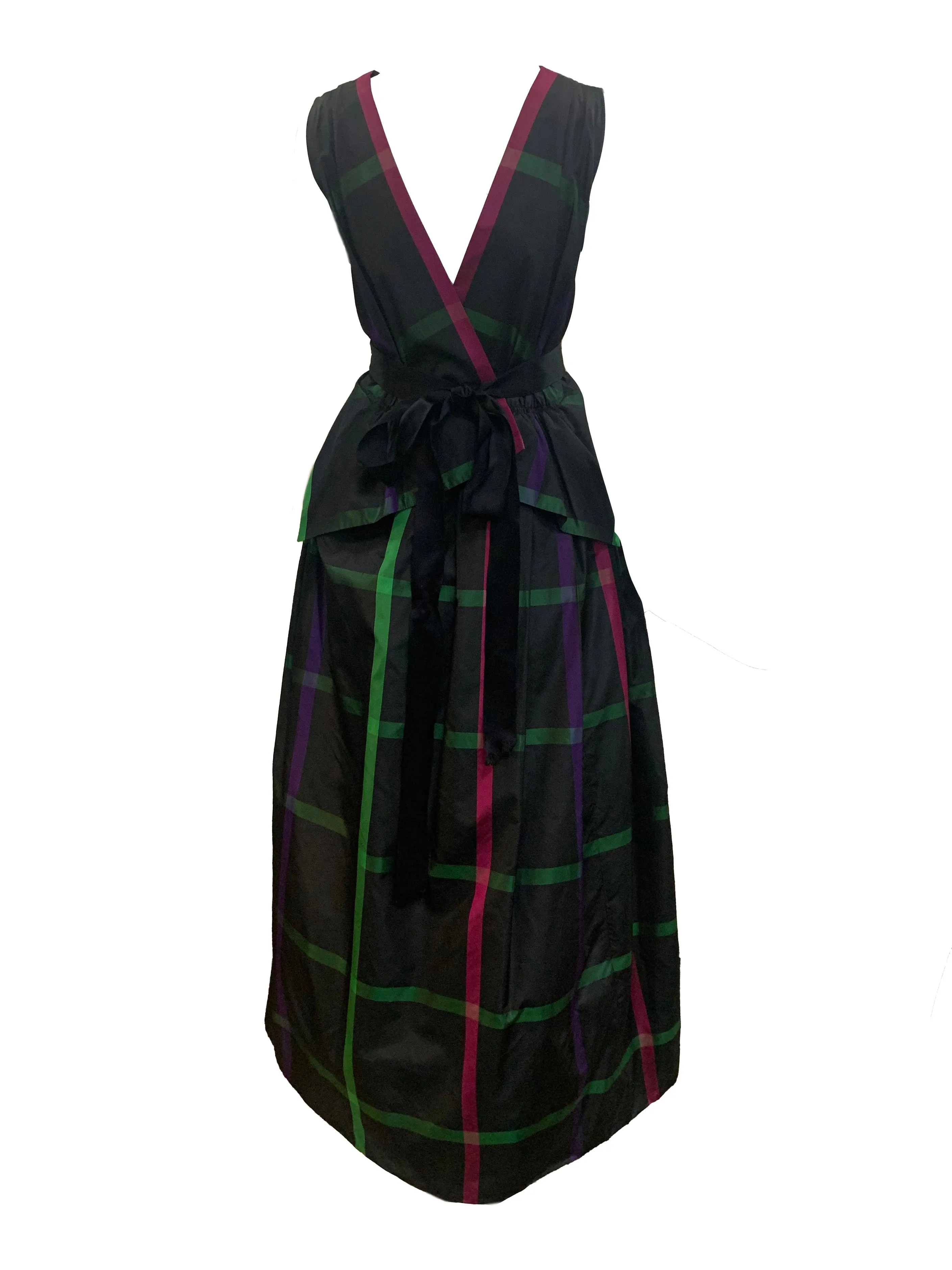 Pauline Trigere 70s Plaid Silk Taffeta Gown