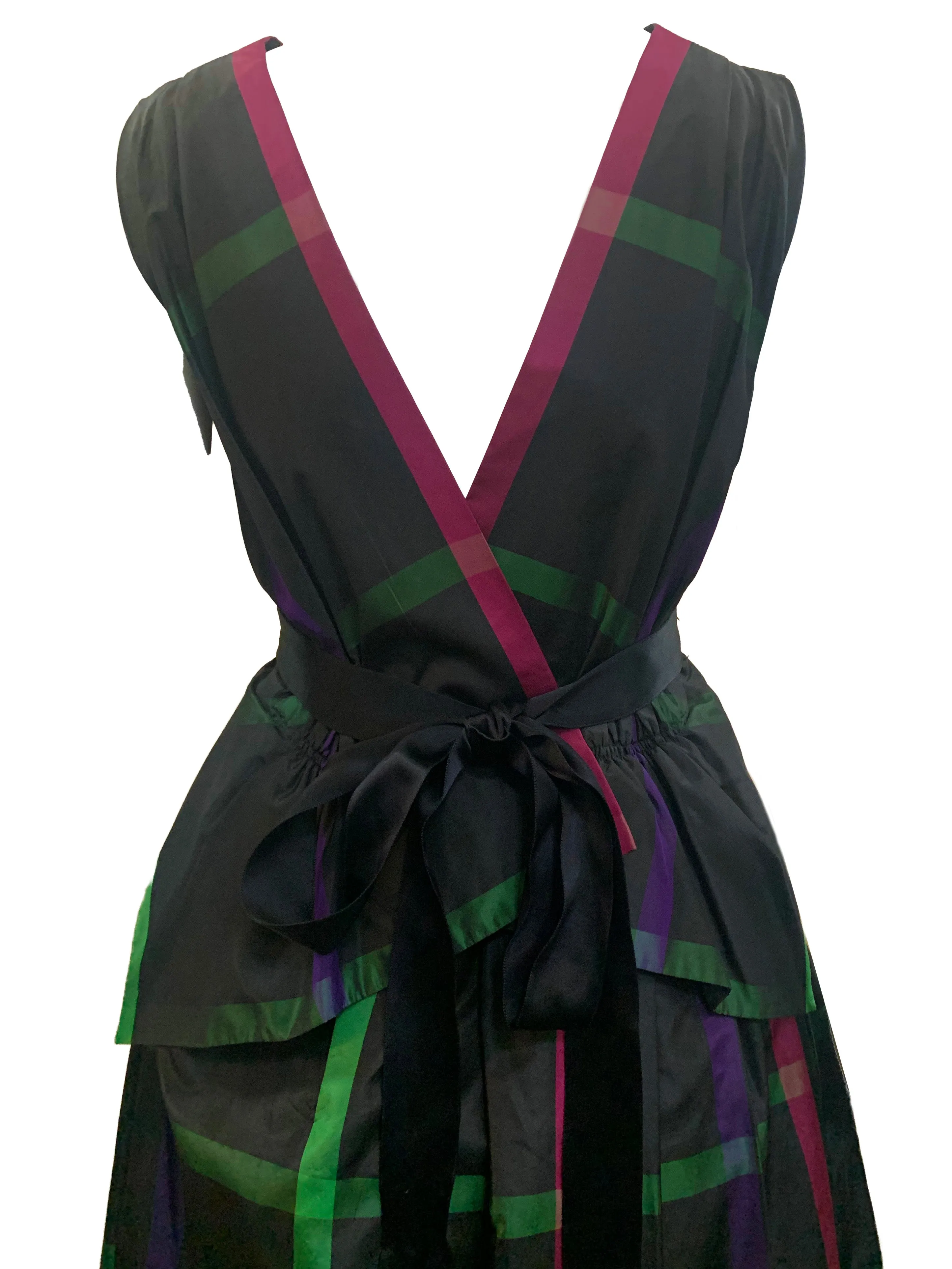Pauline Trigere 70s Plaid Silk Taffeta Gown