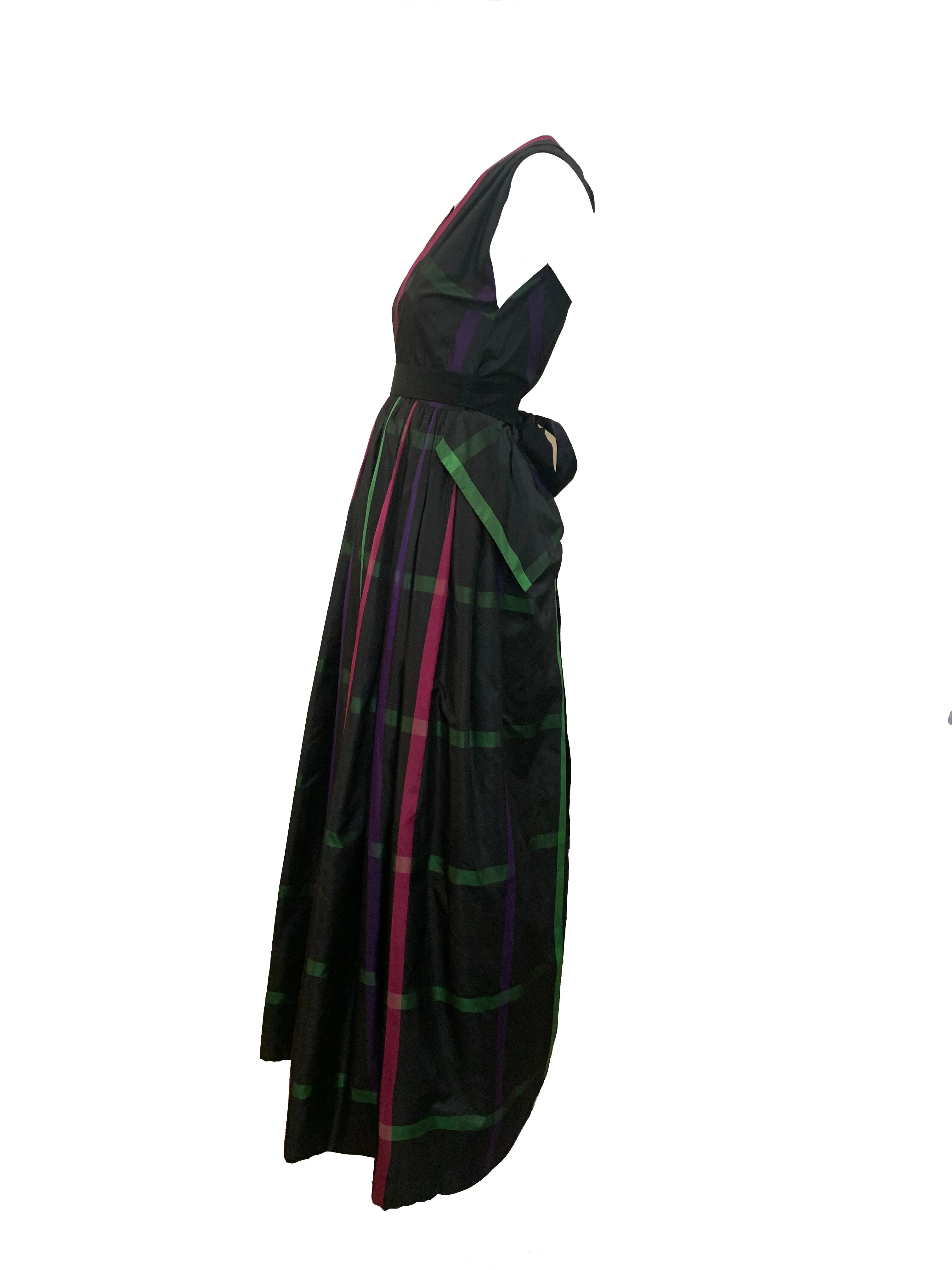 Pauline Trigere 70s Plaid Silk Taffeta Gown
