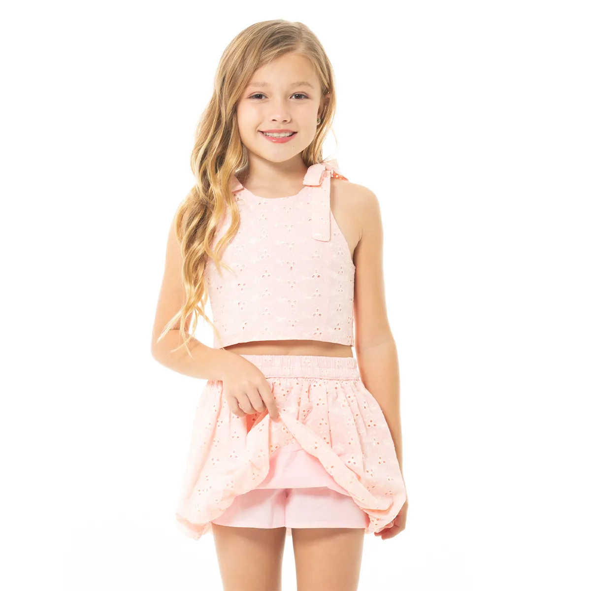 PINK EYELET SKORT SET FOR GIRLS