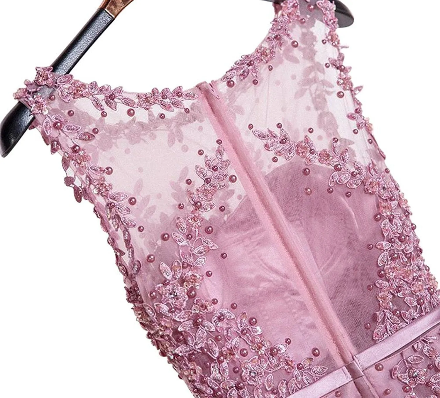 Pink Sleeveless Tulle Appliques Short Evening Cocktail Gowns