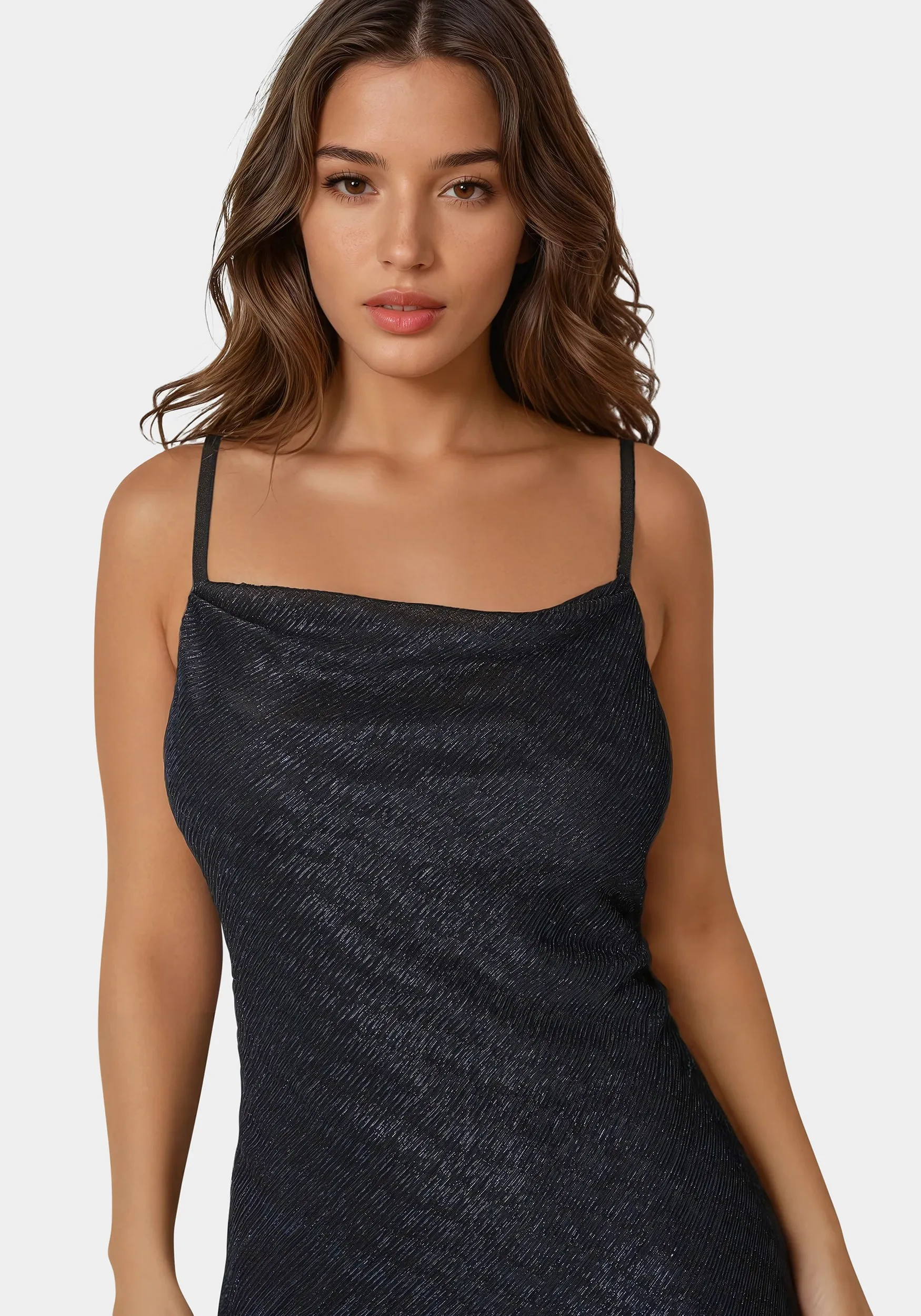 Pleated Cowl Neck Midi Dress