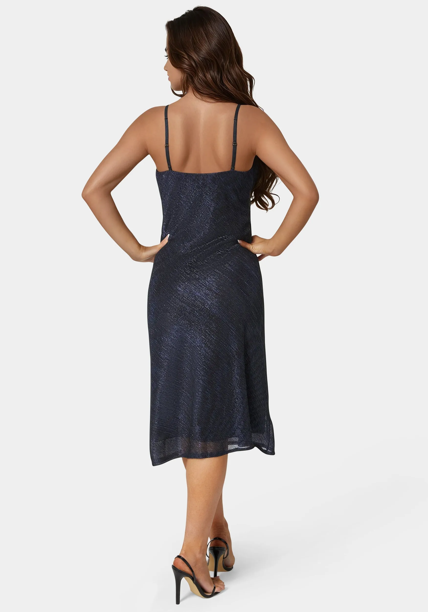 Pleated Cowl Neck Midi Dress