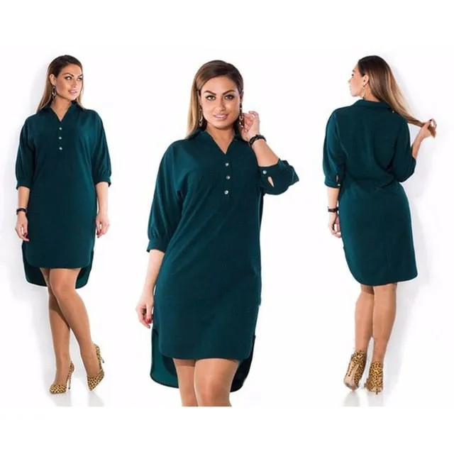 Plus Size Autumn Fashion Long Sleeve Solid Casual Dress