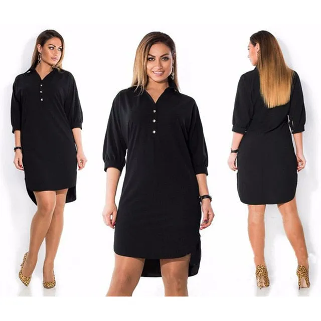 Plus Size Autumn Fashion Long Sleeve Solid Casual Dress