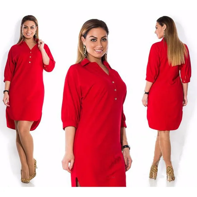 Plus Size Autumn Fashion Long Sleeve Solid Casual Dress