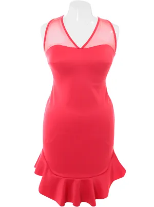 Plus Size Mesh Mermaid Coral Midi Dress