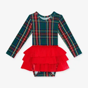 Posh Peanut - Tartan Plaid Long Sleeve Tulle Skirt Bodysuit