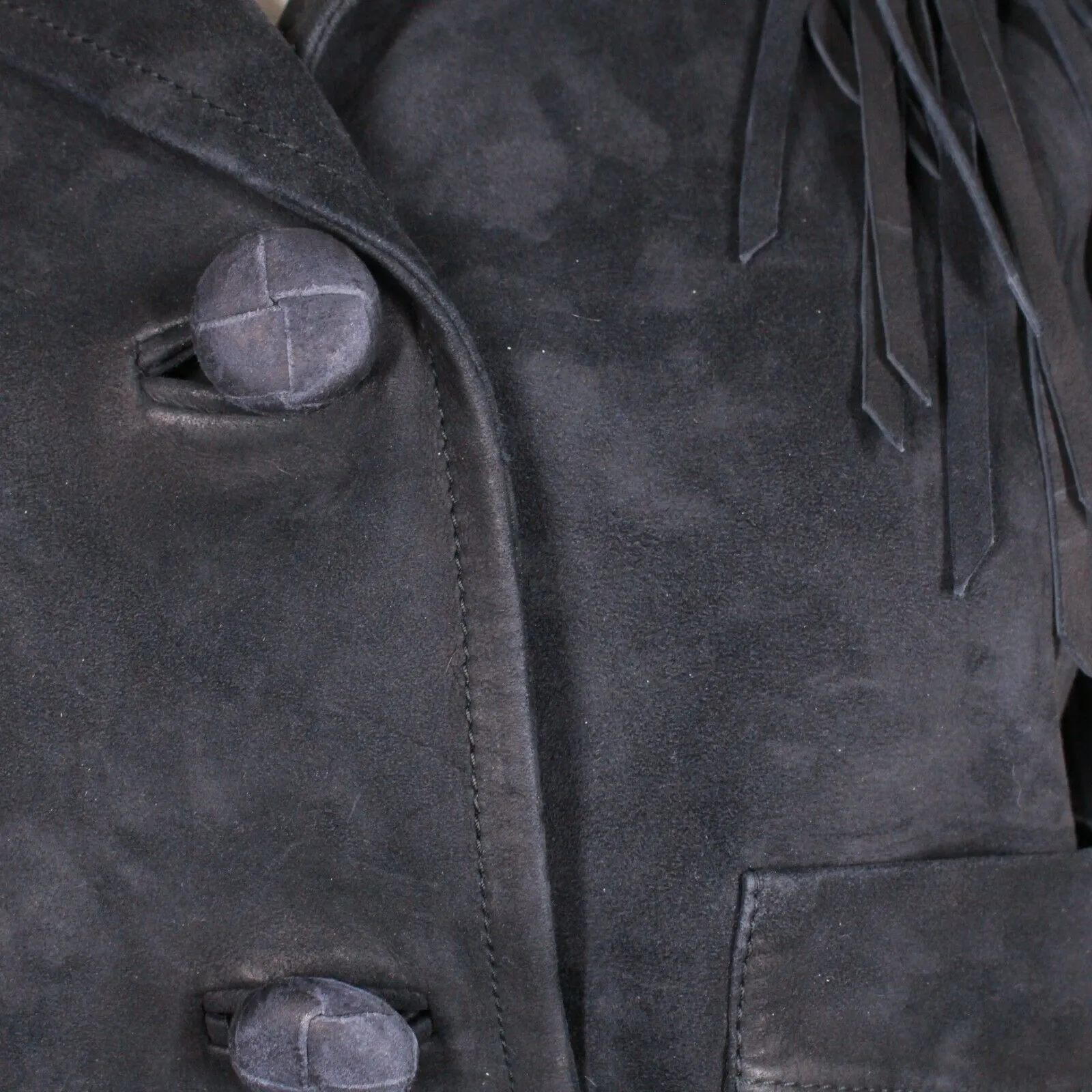 Prada Runway $5500 Suede Fringe Leather Jacket Navy Blue IT 40 US 4