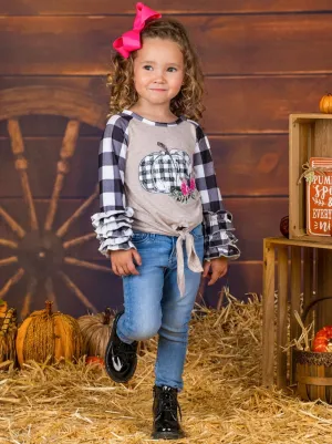 Pretty Plaid Pumpkin Knot Hem Top