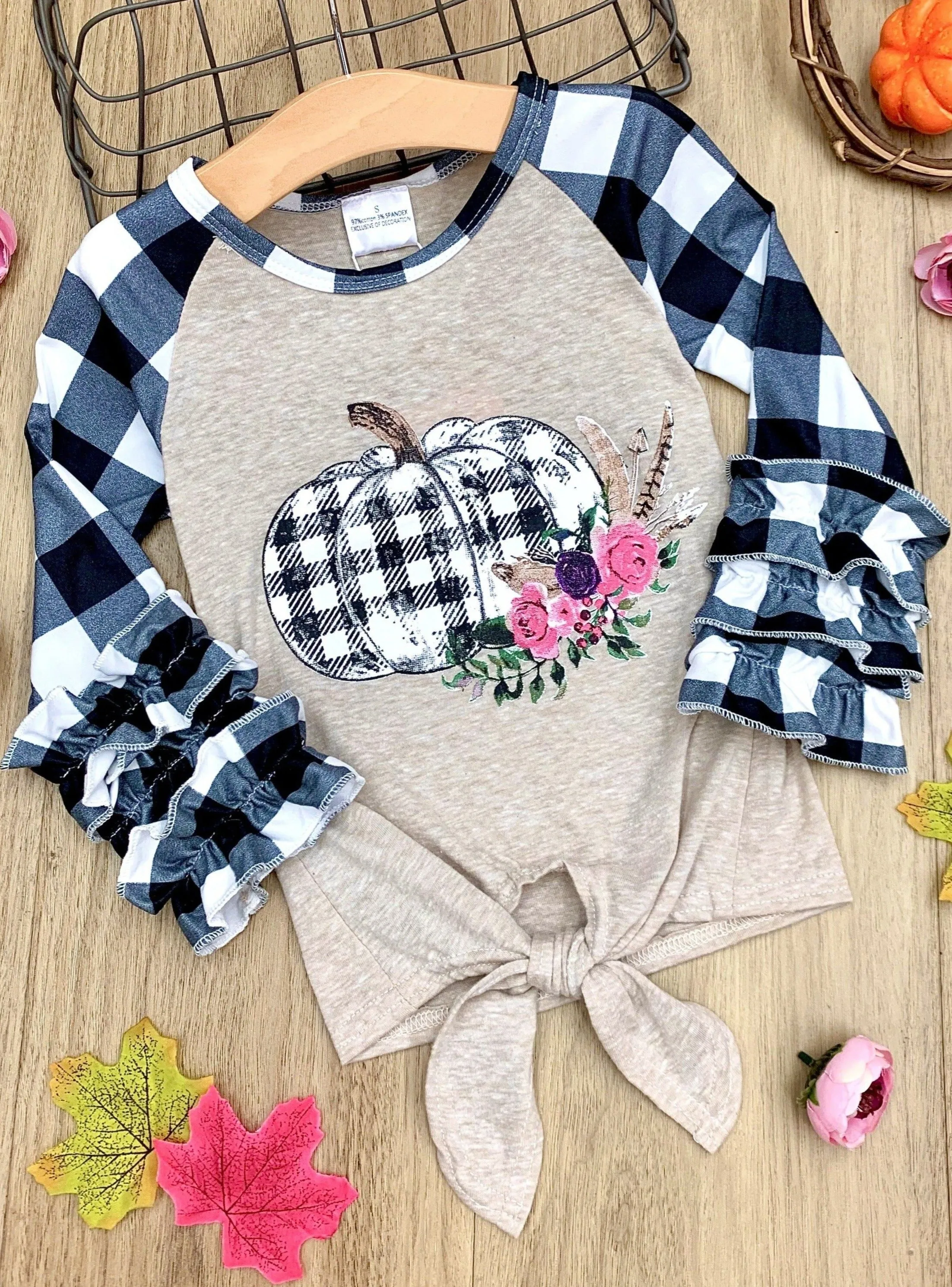 Pretty Plaid Pumpkin Knot Hem Top