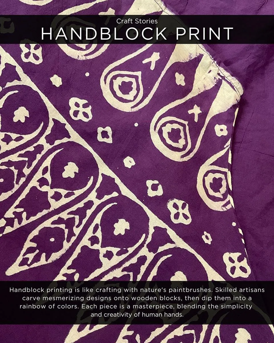 Purple Handprinted One Shoulder Pure Cotton Dress -Skd