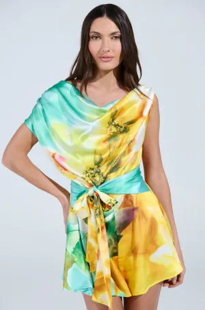 RALEIGH PRINTED SATIN ROMPER