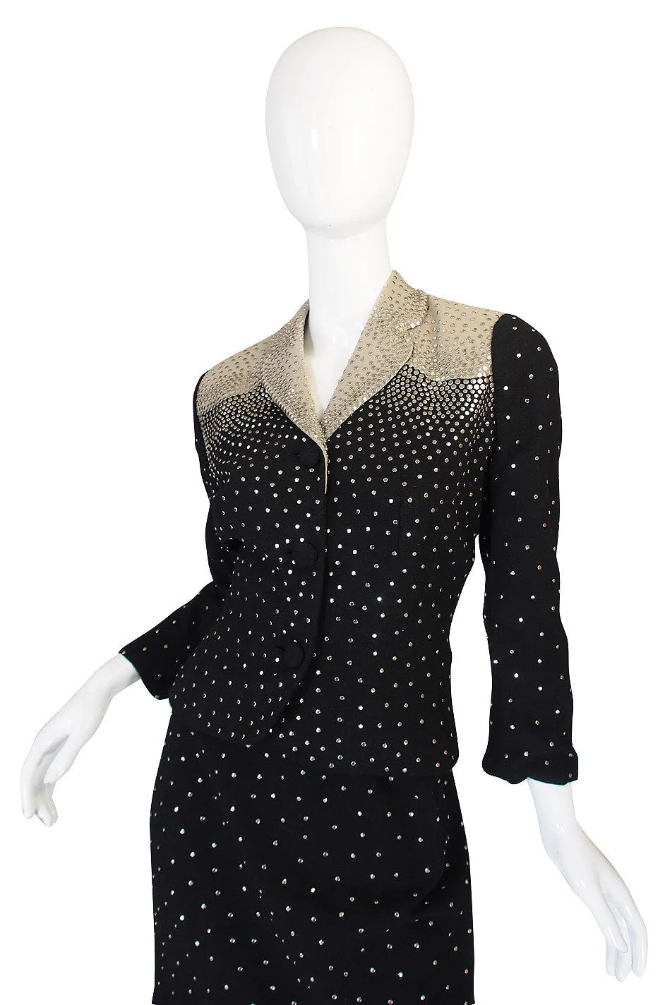 Rare 1940s Fred Block Studded Black Crepe Suit
