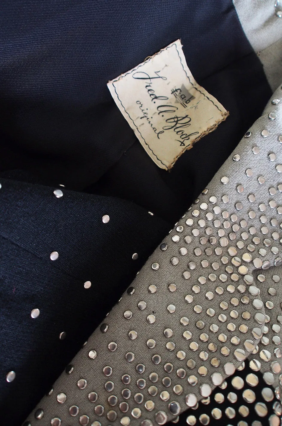 Rare 1940s Fred Block Studded Black Crepe Suit