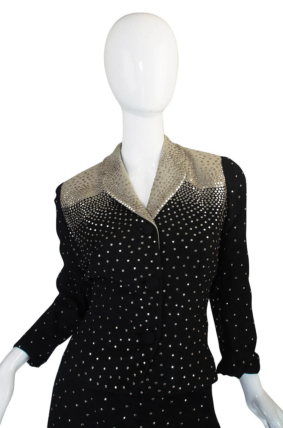 Rare 1940s Fred Block Studded Black Crepe Suit