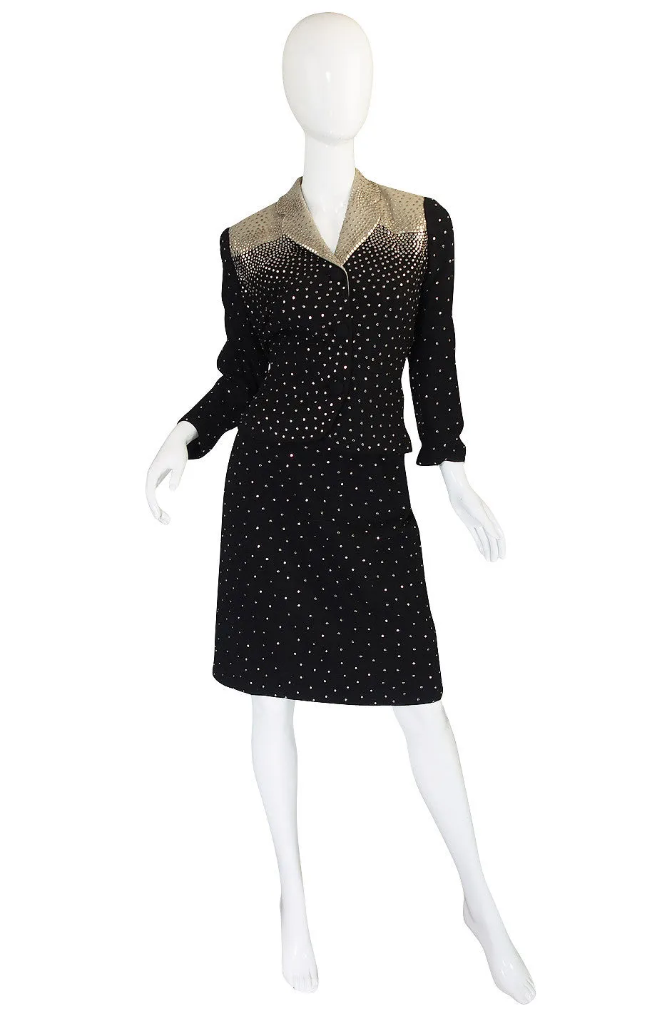 Rare 1940s Fred Block Studded Black Crepe Suit