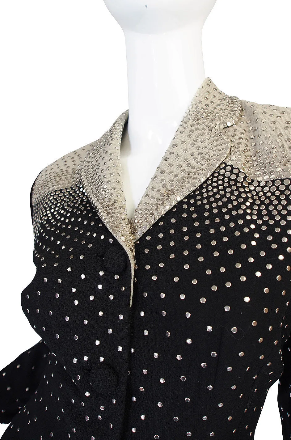 Rare 1940s Fred Block Studded Black Crepe Suit