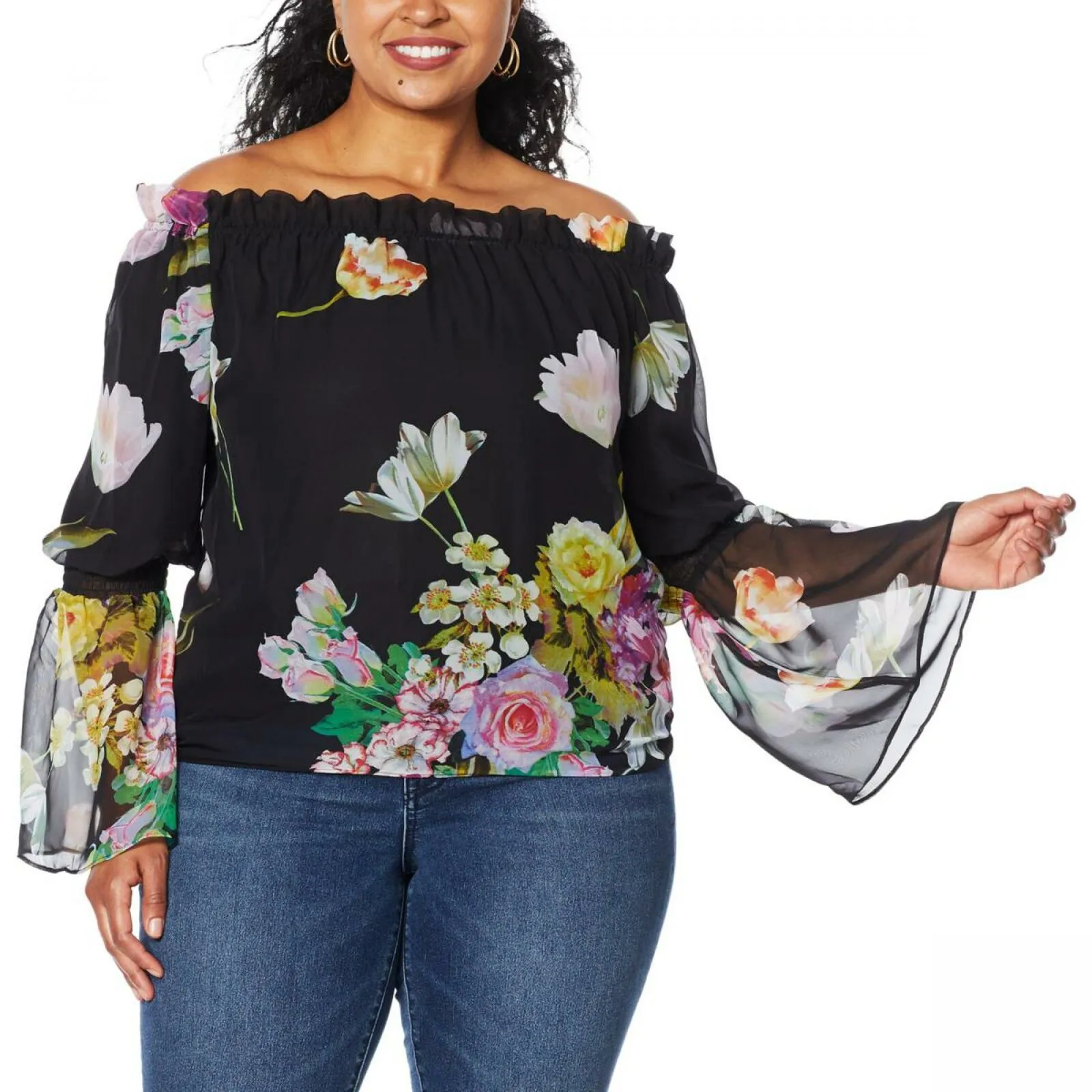 Rarities by Carol Brodie Women's Plus Size Bohemian Off Shoulder Top