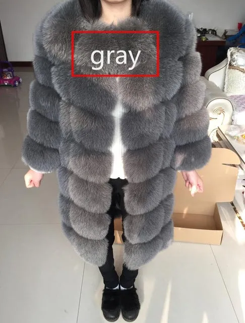 Real fur 2017 fox fur vest is 90 cm long coat sleeves design women free shipping