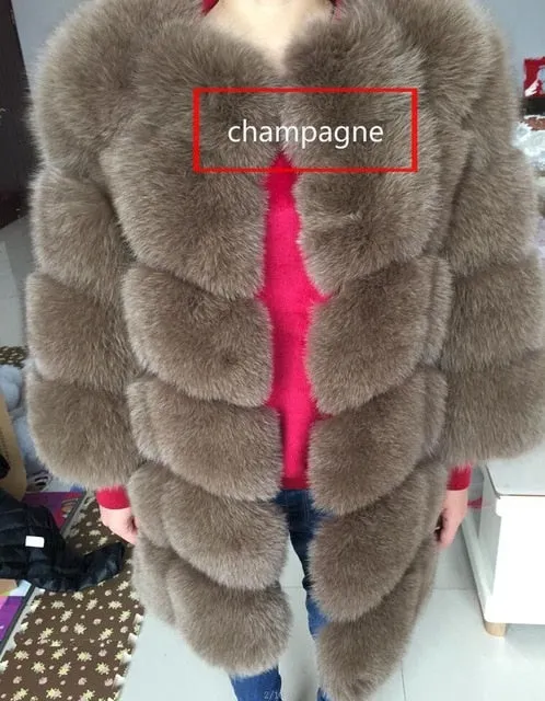 Real fur 2017 fox fur vest is 90 cm long coat sleeves design women free shipping