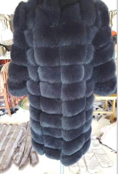 Real fur 2017 fox fur vest is 90 cm long coat sleeves design women free shipping