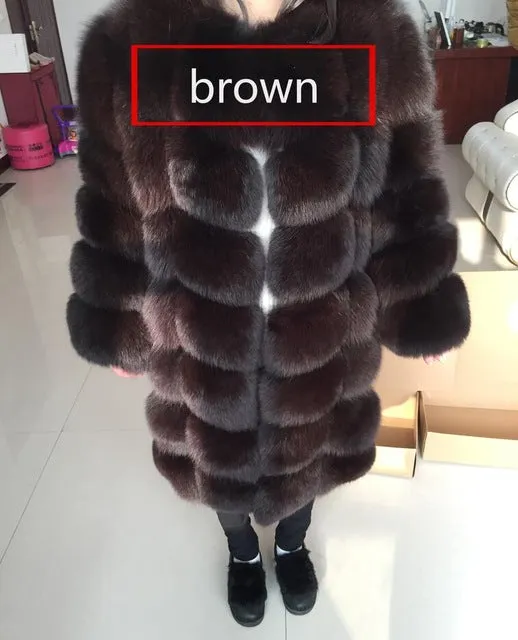 Real fur 2017 fox fur vest is 90 cm long coat sleeves design women free shipping