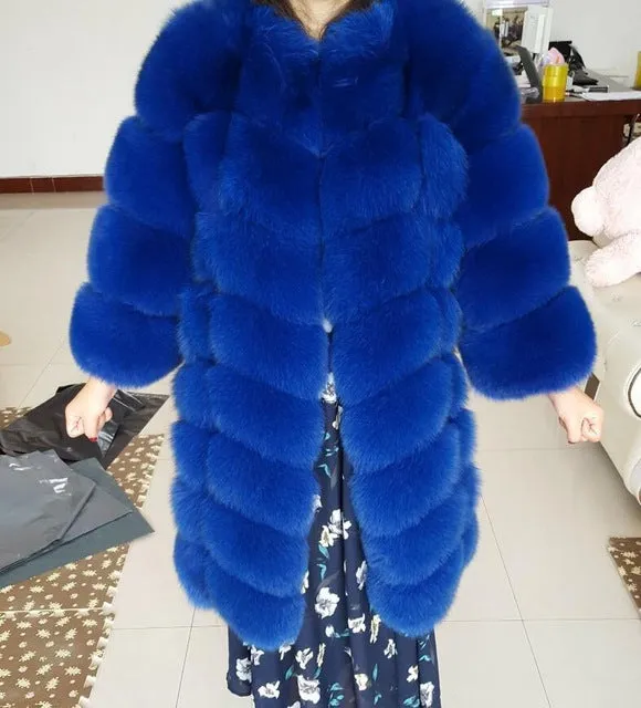 Real fur 2017 fox fur vest is 90 cm long coat sleeves design women free shipping