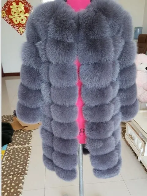 Real fur 2017 fox fur vest is 90 cm long coat sleeves design women free shipping