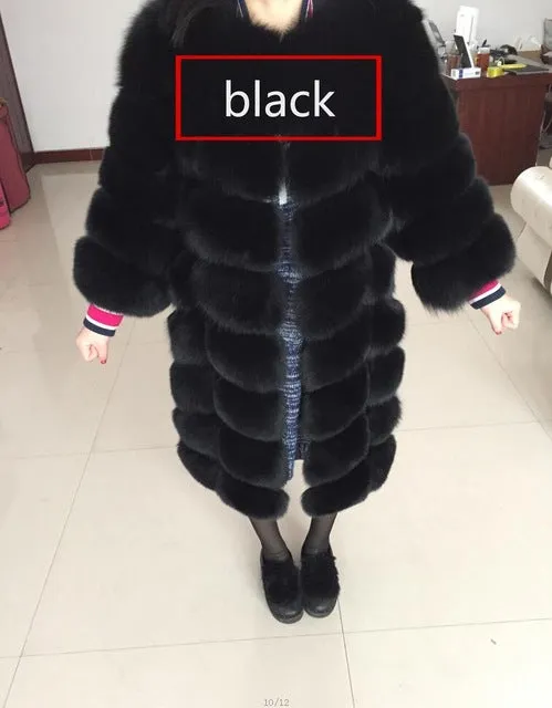 Real fur 2017 fox fur vest is 90 cm long coat sleeves design women free shipping