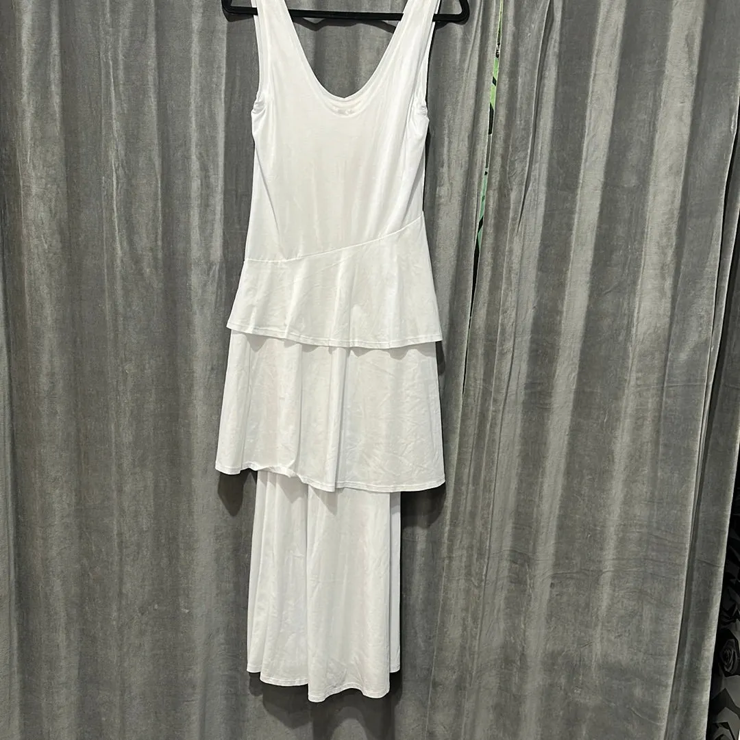 Rebecca Taylor White Sleeveless Asymmetrical Ruffle Maxi Dress