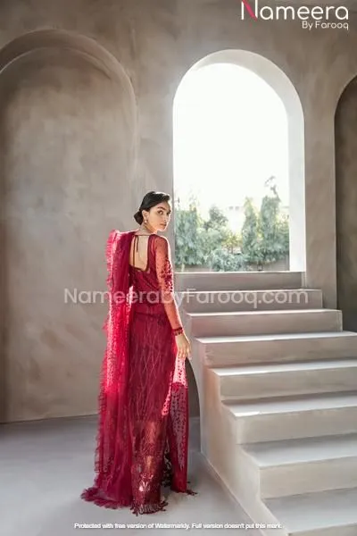 Red Embellished Short Frock with Plazo Online #PN105