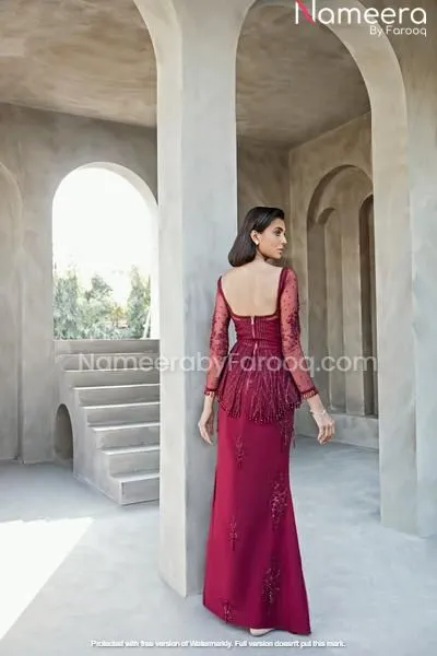 Red Embellished Short Frock with Plazo Online #PN105