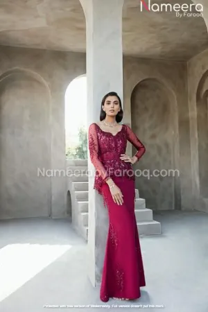 Red Embellished Short Frock with Plazo Online #PN105