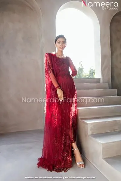 Red Embellished Short Frock with Plazo Online #PN105