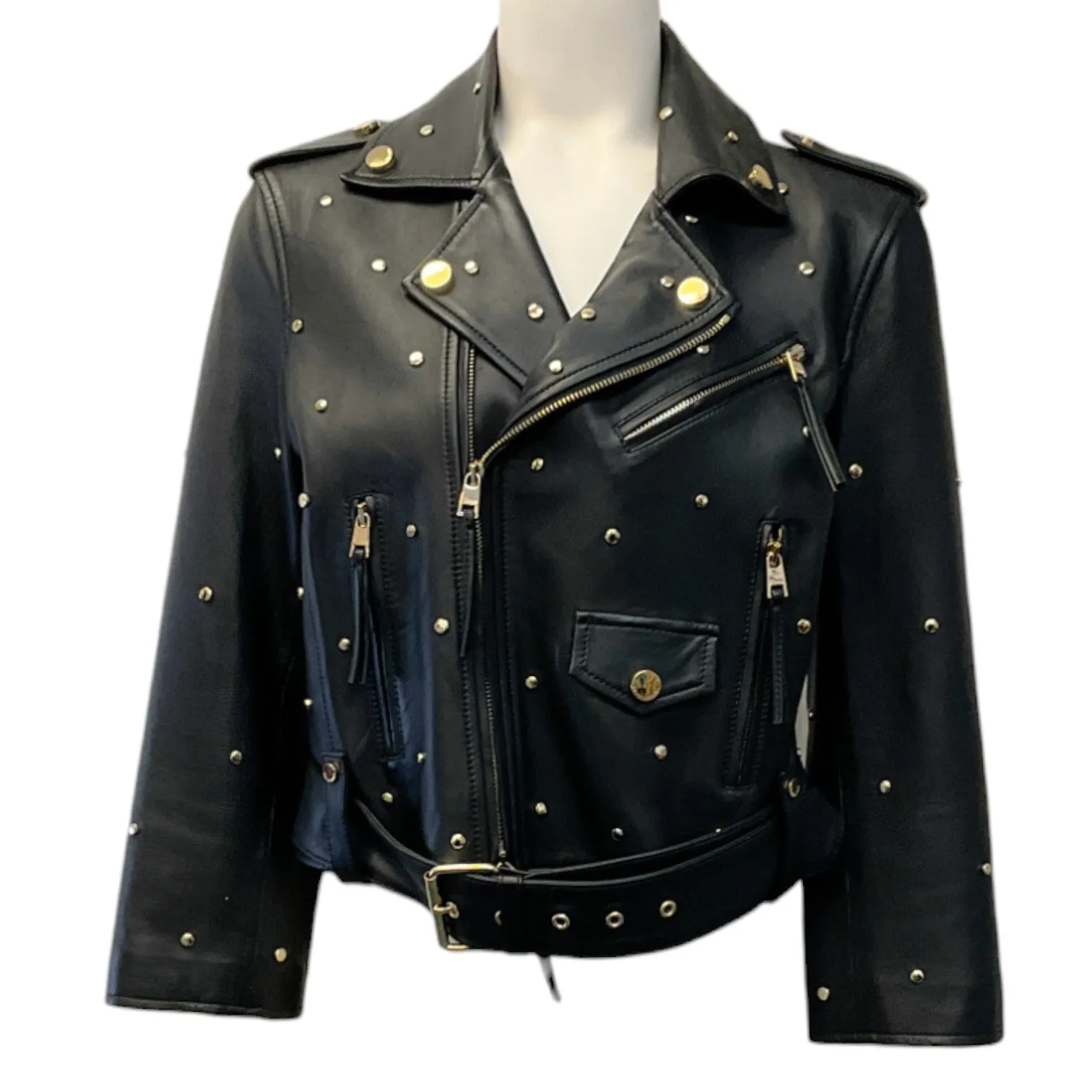 Red Valentino Black Cropped Studded Leather Jacket